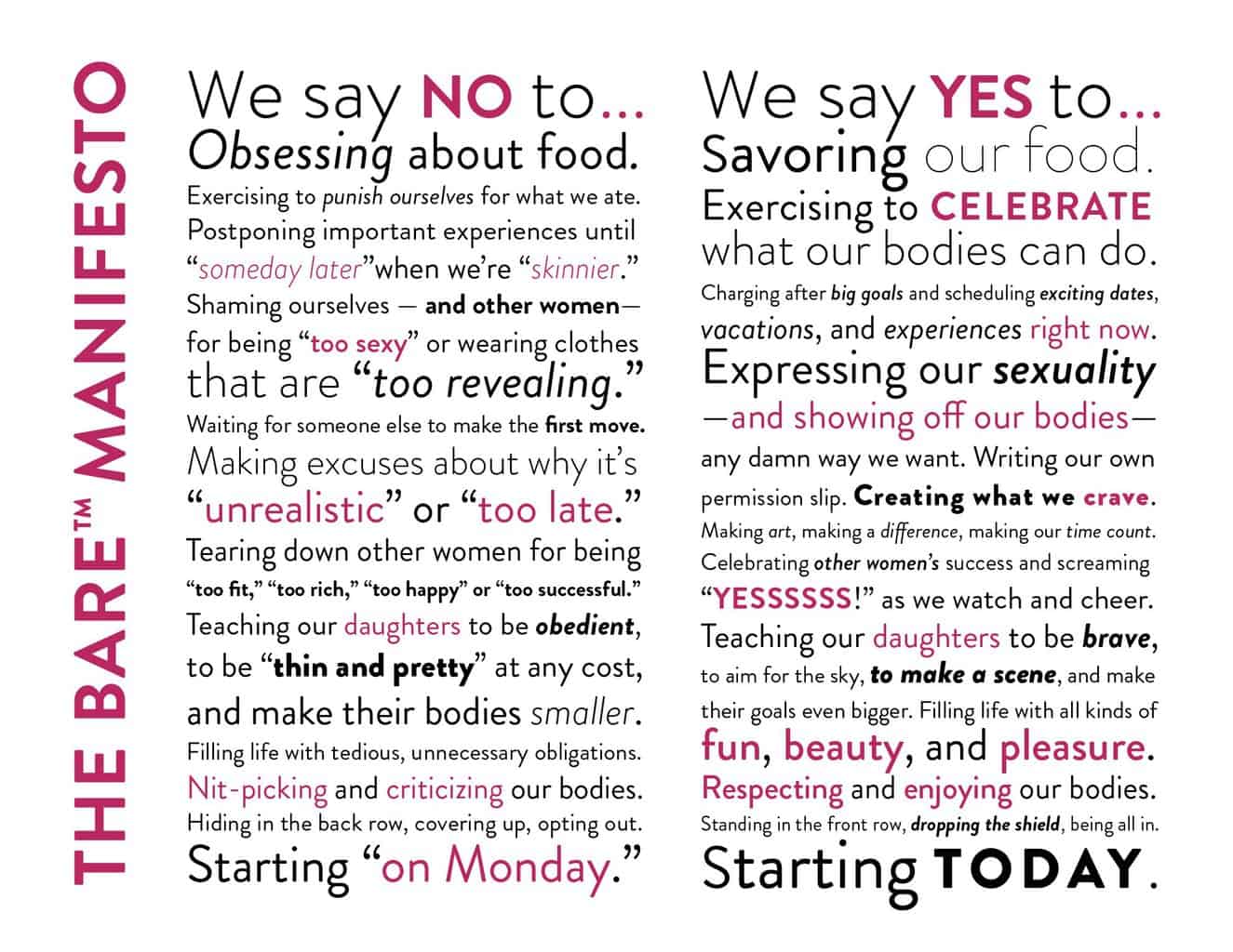 bare manifesto, diet, stop dieting, Susan Hyatt, diet culture 